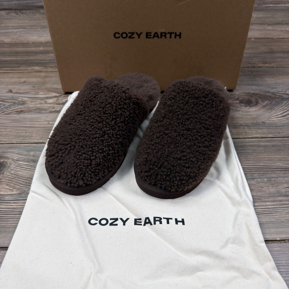 Cozy Earth Womens Size 5 Puffy Sheep Slipper Espresso Brown Shearling NIB